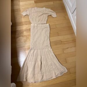Vici Cream Crochet Knit Skirt Set